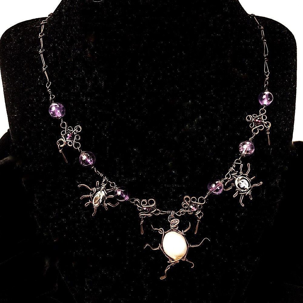 Bronzed Wire and Bead Matinee Necklace